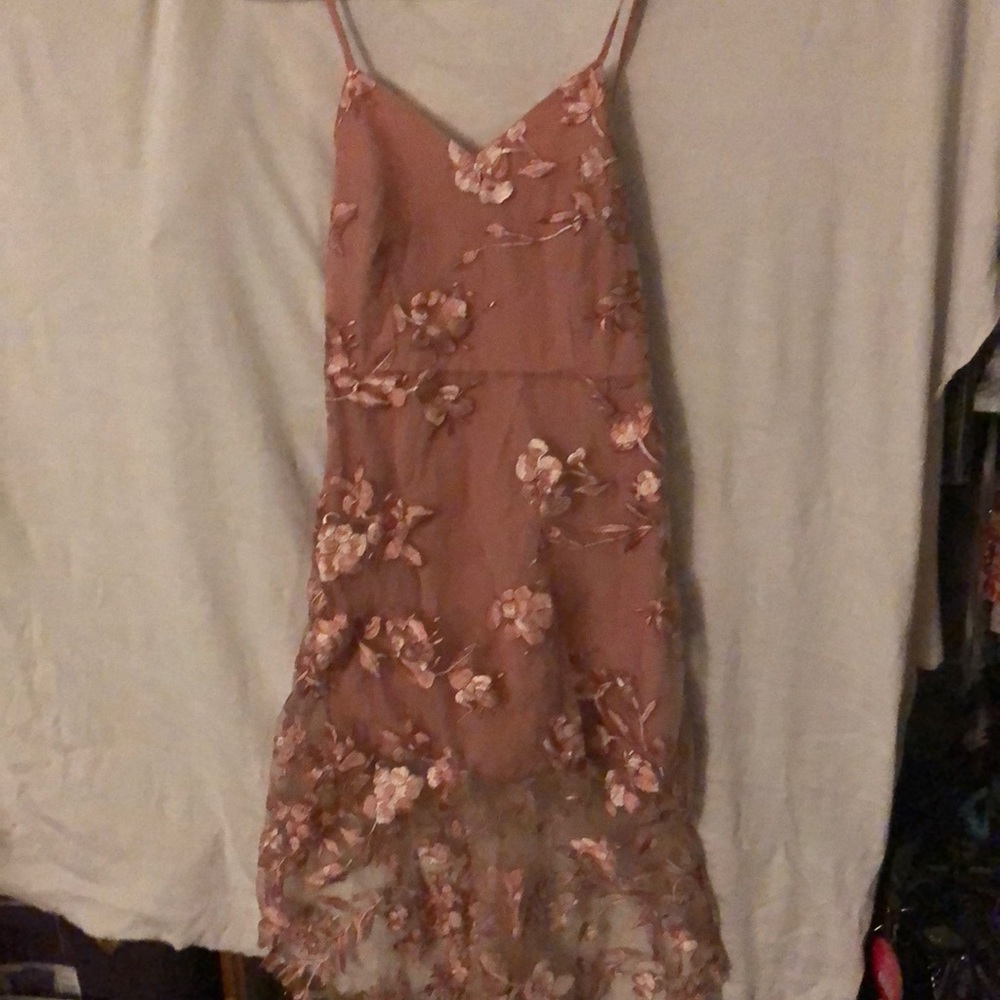 Sheer Pink Floral Dress. Custom Made! Only Worn Once. Sz 4. Hand Made!